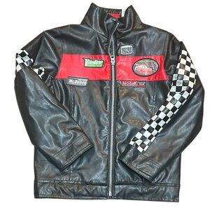 Disney Pixar Cars Lightning McQueen Faux Leather Jacket Kids 6X Biker Moto Style